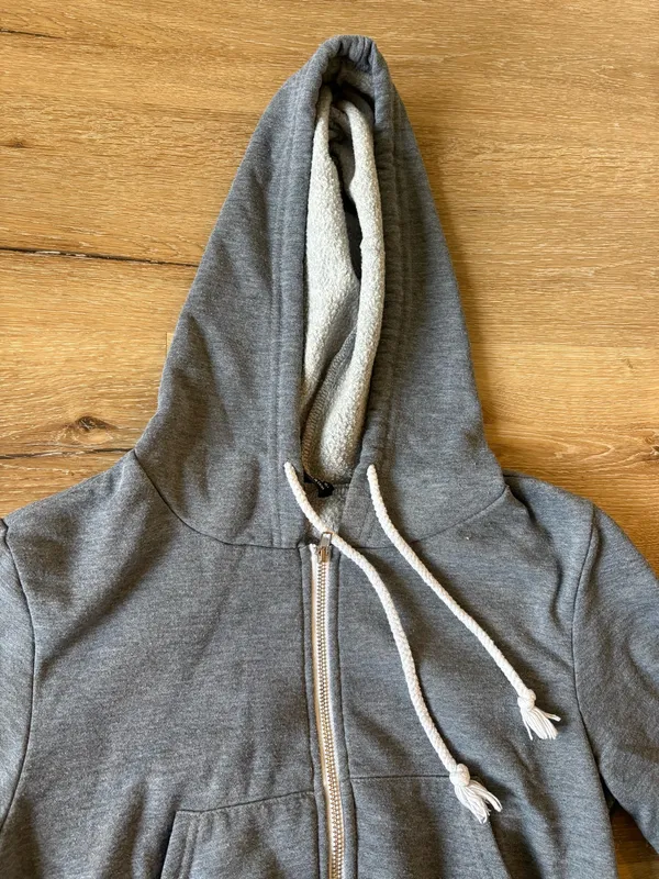 SheIn Grey Cropped Full Zip Hoodie - Image 3