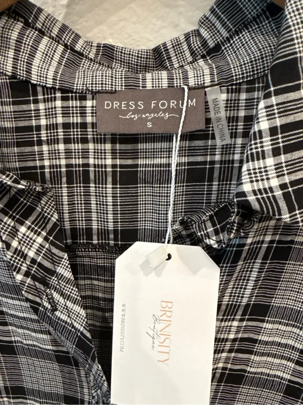 Dress Forum Plaid Tiered Babydoll Mini Dress Ruffle Trim Cottage Grunge - Image 4
