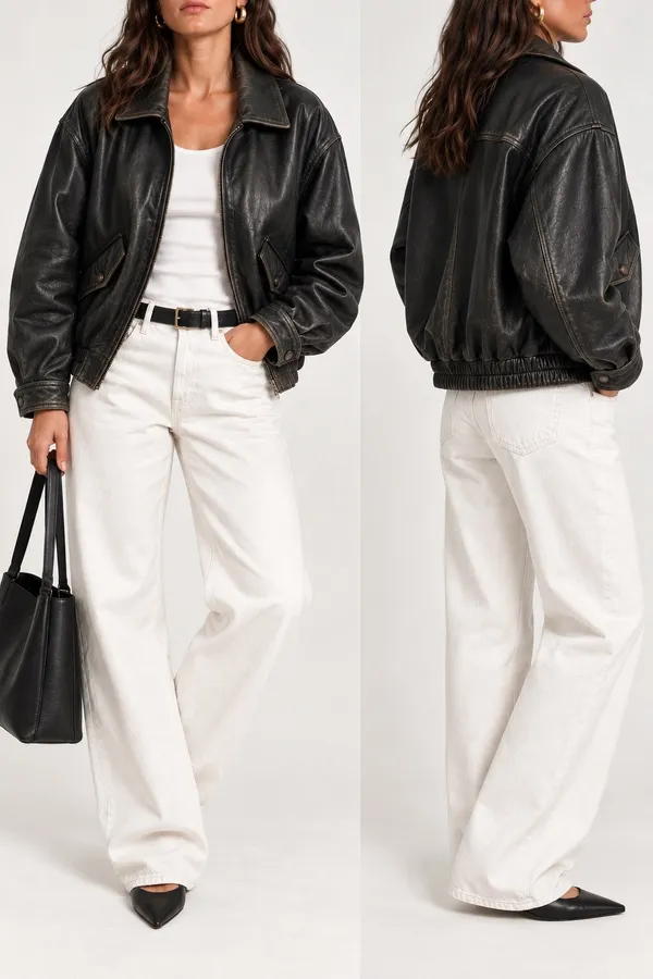 Vintage 90s Black Genuine Leather Bomber Jacket Oversized Mens XL - Image 2