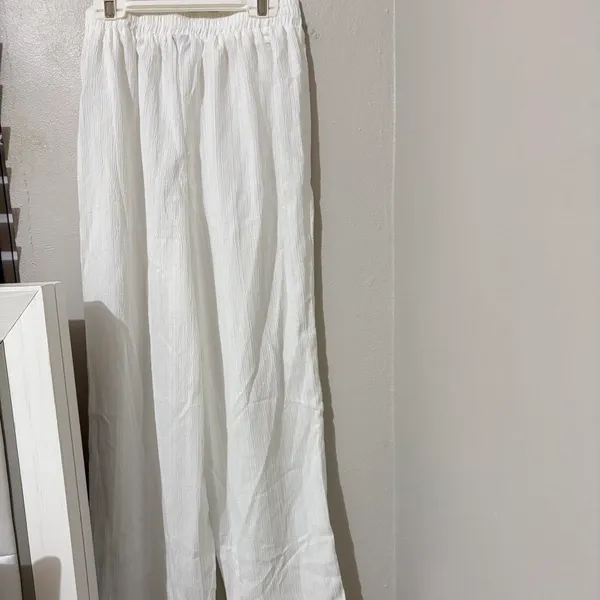 White linen pants with tie waist - Image 3