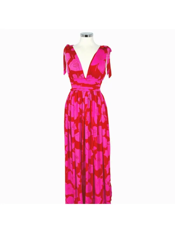Sugarlips Caribbean Crush Descanso Pleated Maxi Dress Pink Red Size Small NWT - Image 2