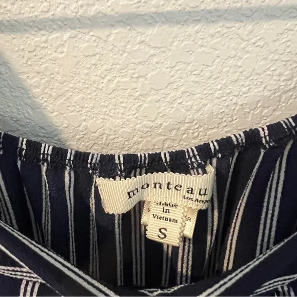 Monteau Crepe Blue &‎ White Striped Flutter Sleeve Jumpsuit Size S - Image 4