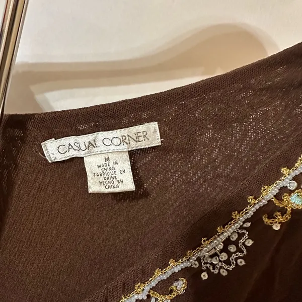 Vintage Brown Floral Embroidered Blouse Size M - Image 2