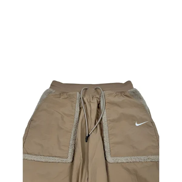 Nike‎ Sportswear Utility Cropped Pants Tan Khaki Faux Fur Fleece Trim Large - Image 2