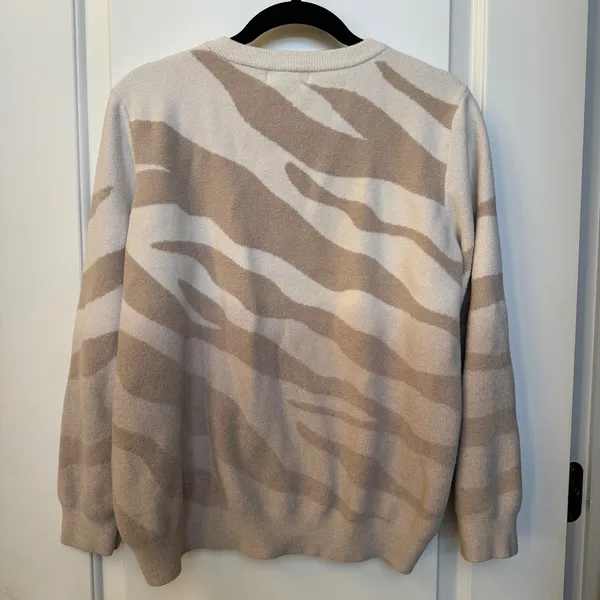 Barefoot Dreams CozyChic Sweater Ultra Lite Beige White Womens‎ Size M - Image 3