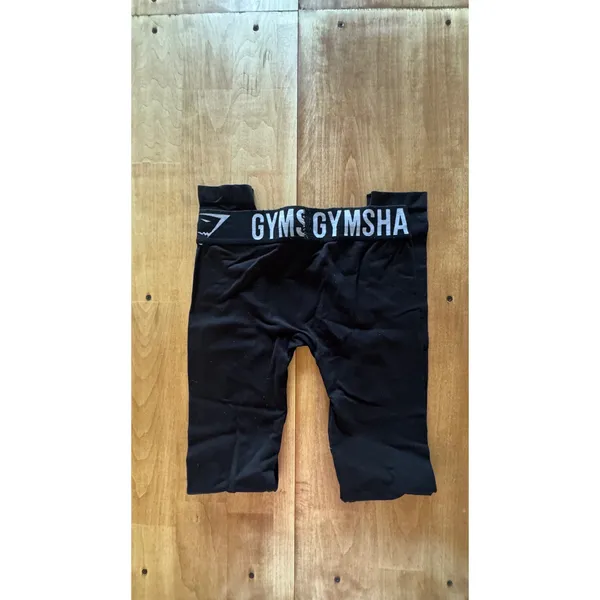 Gymshark Flex Seamless Leggings Black‎ Gray Logo Waistband Mid Rise Womens Small - Image 6