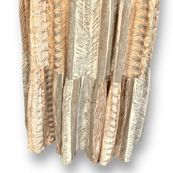 Vintage Petites Earthy Crinkle Rayon Tiered Patchwork Boho Maxi Skirt Festival‎ - Image 6