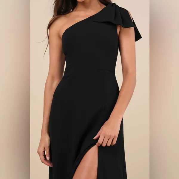 Lulus Simply Brilliant Black One-Shoulder Bow Maxi Dress - Image 3