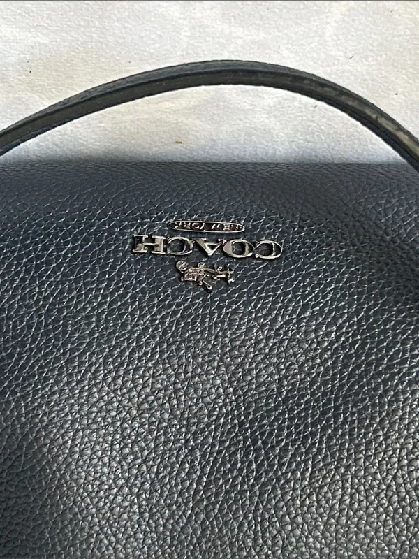 Coach Edie Turnlock Dark Navy Blue Pebbled Leather Shoulder Bag w/ Chain Straps - Image 6