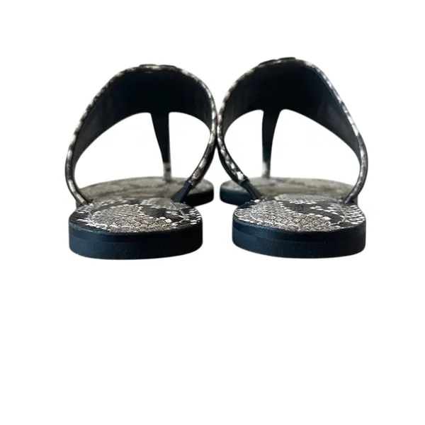 Tory Burch Leigh Thong Sandals 8.5‎ Roccia Snakeskin Black Logo - Image 5