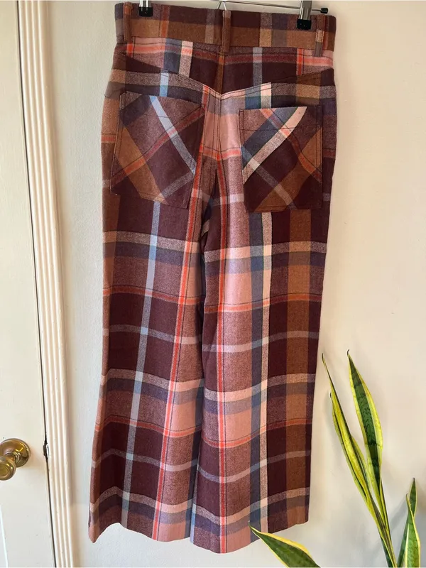UO• High Rise Wide Leg Plaid Abby Brushed Flannel Grandpa Trousers• Sz 2 - Image 3