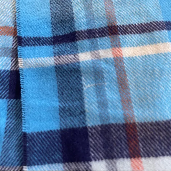Cashmere Blue Plaid Fringe Scarf Made in Scotland 66 x 11.5 - Image 6