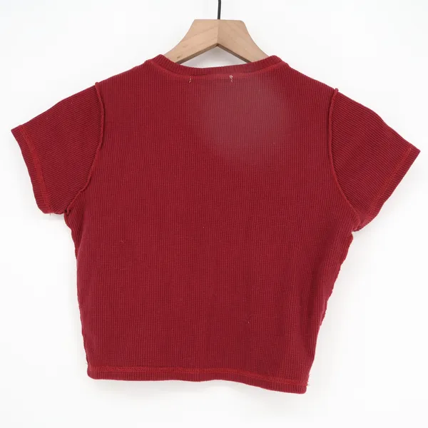 Red Butterfly Graphic Waffle Knit Crop Top Baby Tee Short Sleeve Exposed Seams S - Image 2