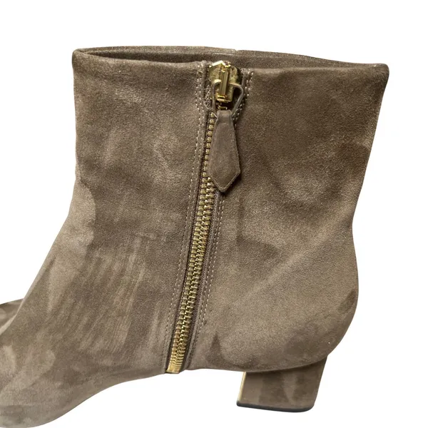 Minimalist Suede Ankle Booties Taupe Gold‎ Heel Marion Parke 39 - Image 9