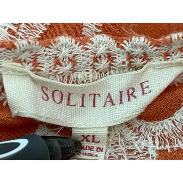 Solitaire Blouse XL Orange Floral Embroidered 3/4 Sleeve Cottage Core Boho - Image 5