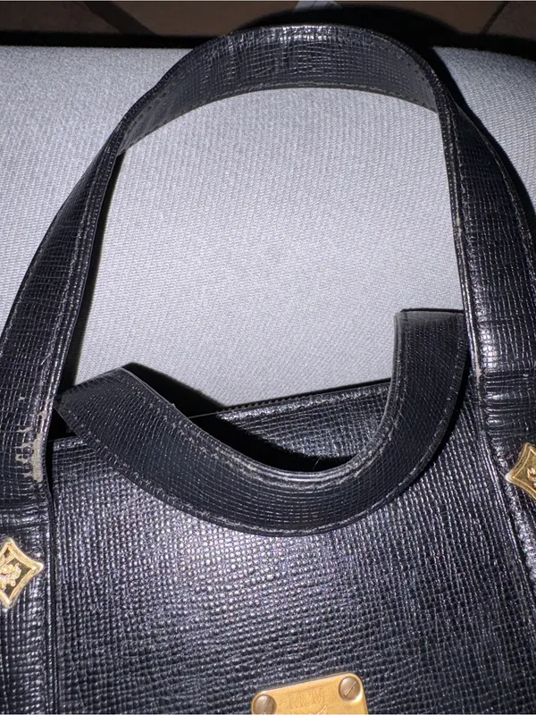 MCM Black Leather Satchel with Gold Hardware - Image 10