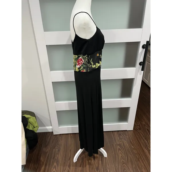 HORTLY WESTWOOD Black Spaghetti Strap Maxi Dress Floral‎ Waist Panel - Image 2