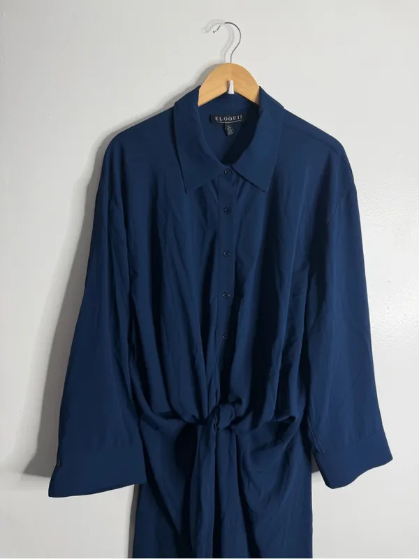 Eloquii Oversized‎ Navy Tie Front Dress 20W Elegant Quiet Luxury Contemporary - Image 9