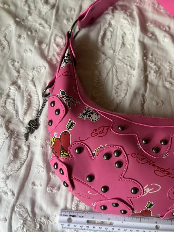 Ed Hardy Pink Floral & Skull Shoulder Bag - Image 16