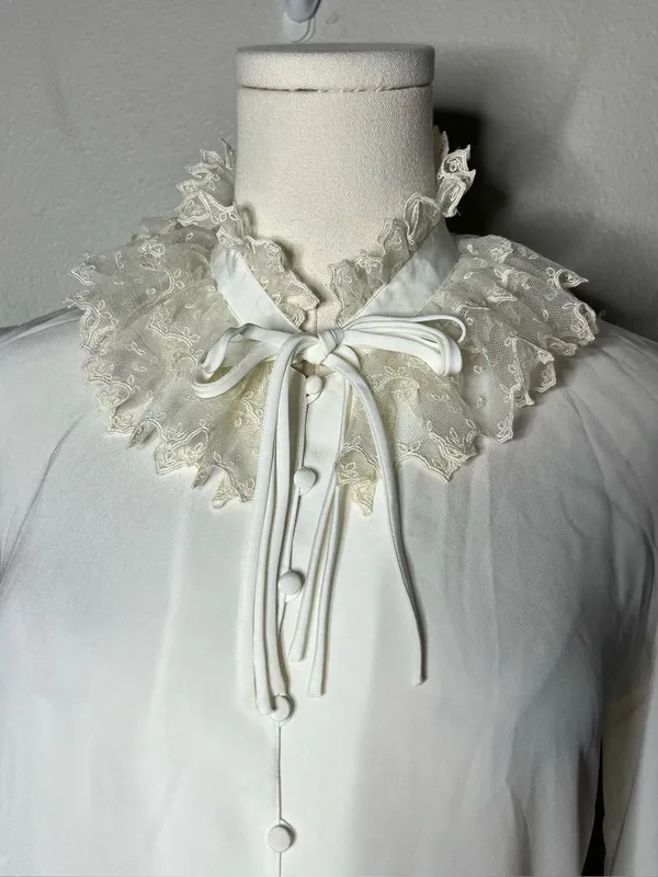Vintage Tokyo Blouse Marianne Ruffle Lace Tie Neck Button Down Victorian Blouse - Image 3