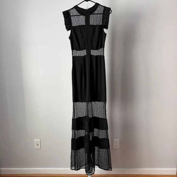 Guess sz S Black Maxi‎ Dress Lace Panel Ruffle Gown Goth Whimsigoth Romanic - Image 9