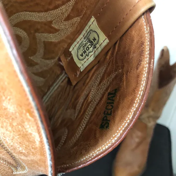 Nocona Cognac Brown Leather Almond Toe Western Riding Cowboy Vintage Dress Boots Men 8E Measurement in pics - Image 8