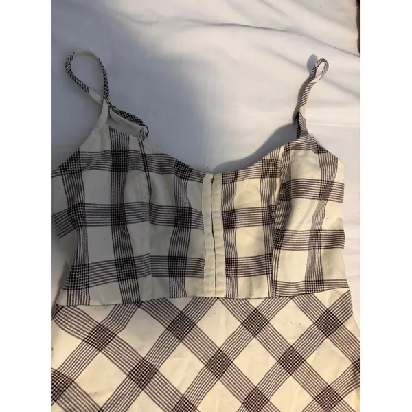 Urban Outfitters Plaid Mini Dress Brown‎ Cream Sweetheart Neckline Size S P - Image 4