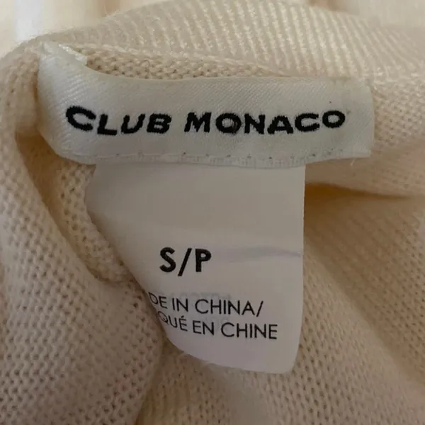 Club Monaco Cream 100% Wool Knit Long Balloon Sleeve Crew Neck Sweater Top Sz S - Image 4