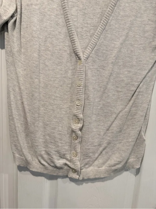 Banana Republic Size XL Light Gray 100% Cotton Short Sleeve Button Cardigan - Image 3