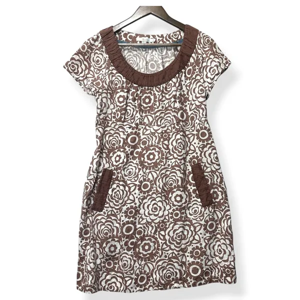 Boden A-Line Dress Linen Brown Floral Boho Retro Cottagecore Preppy Womens 8 - Image 2