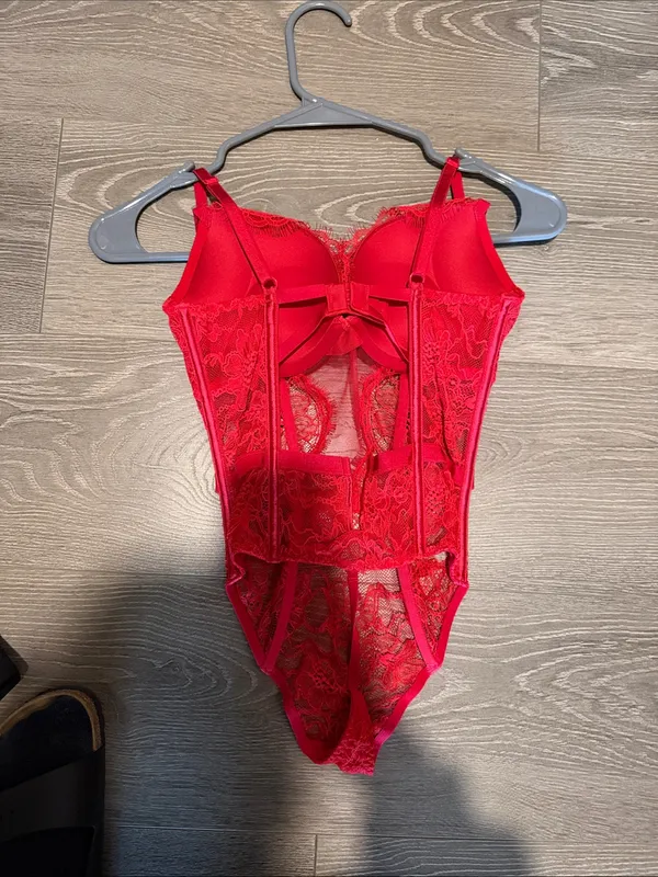 Victoria's Secret Red Lace Bustier Bodysuit Chemise - Image 2