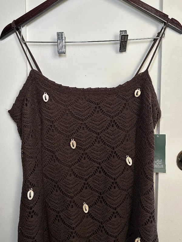 Wild Fable Crochet Mini Dress Brown Chocolate Shell Detail Small NWT - Image 8