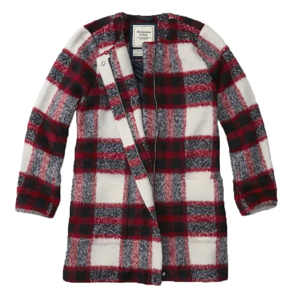 Abercrombie & Fitch Coat Women’s XS Red Plaid Wool Blend Preppy Winter - Image 11
