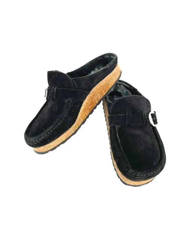 Birkenstock Buckley Shearling Clogs Black Suede Lined Slip-On Shoes Size 38 US 7 - Image 5