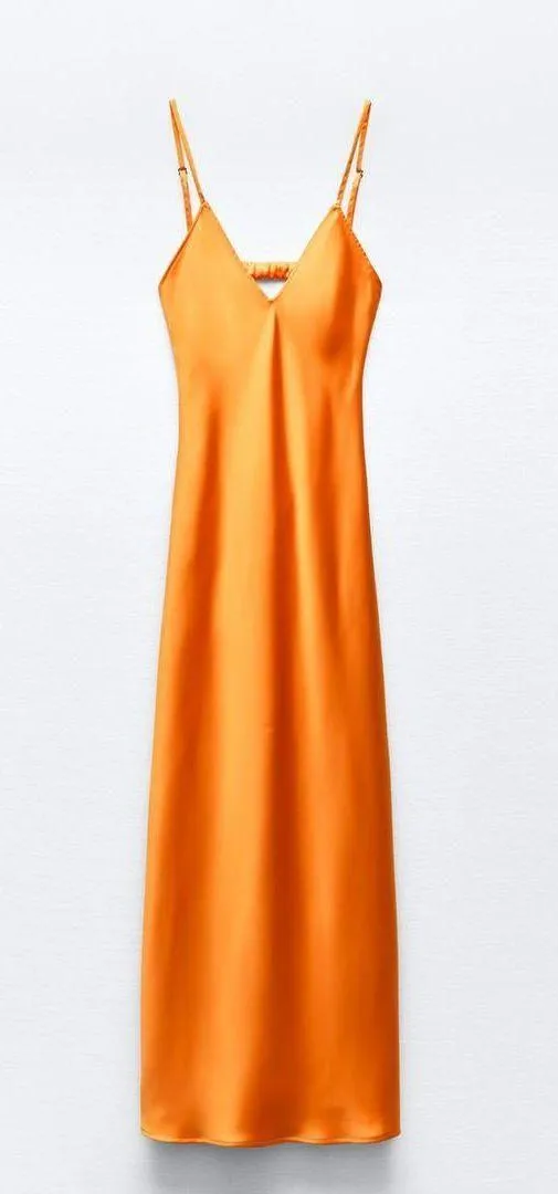 ZARA dress maxi midi hot orange satin effect wedding party cocktail - Image 12