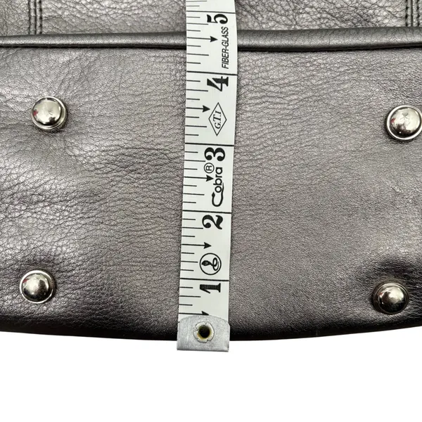 B. Makowsky Metallic Silver Leather Tote‎ Handbag Cheetah Print Lining - Image 10