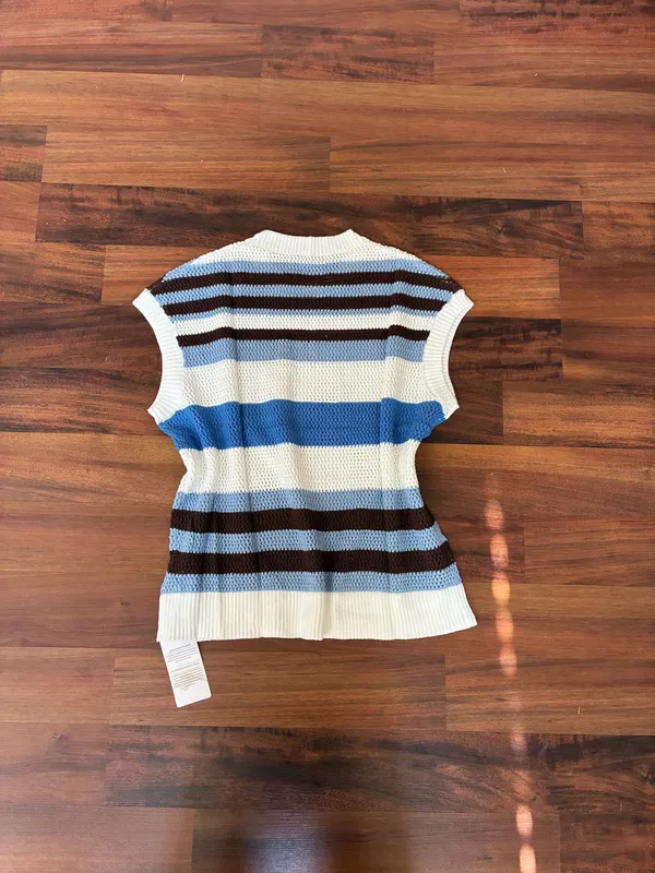 Crochet Striped Sweater Vest – Blue & Brown Coastal Knit - Image 4