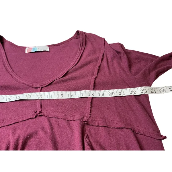 Free People Beach Womens Small Ruffle Tunic Top Long Sleeve Berry Wine V-Neck - Image 7