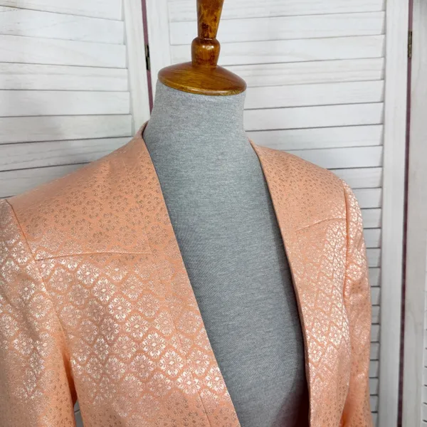 Victorias‎ Secret Satin Jacquard Open Front Cropped Blazer Jacket Peach 10 - Image 5