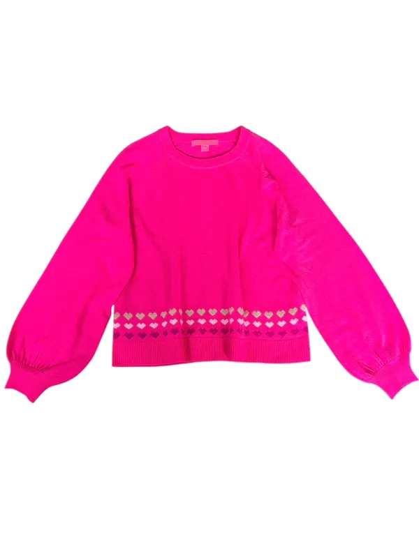 EUC Lilly Pulitzer Alyona Heart Jacquard Puff Sleeve Sweater Pink Size Medium - Image 2