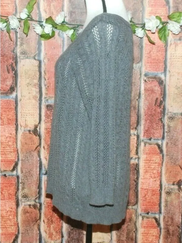 Y2K VTG American Eagle Gray Open-Knit Sweater Womens S Cotton Wool Blend Scoop N - Image 4