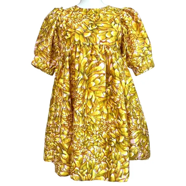 Kika Vargas Mum Floral Puff Sleeve Min Baby Doll Dress XS Vibrant Floral Print - Image 2
