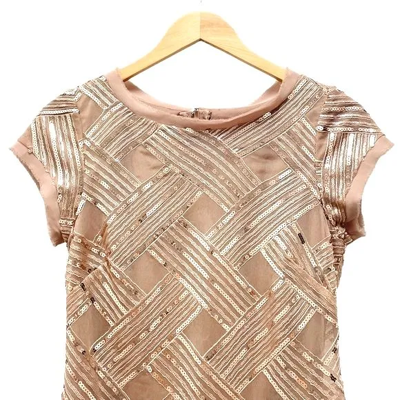 Eliza J Size 6 Rose Gold Sequin Mesh Lattice Sheath Cocktail Mini Dress Cocktail - Image 8