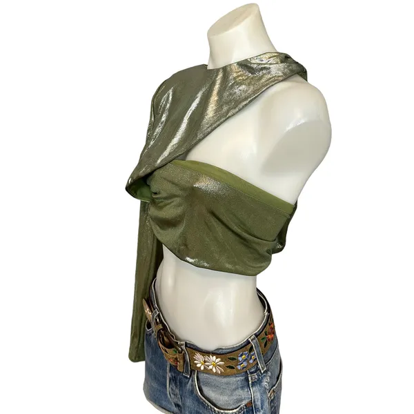 NBD Metallic Green One Shoulder Crop Top LARGE Asymmetric Club Rave Revolve $158 - Image 8