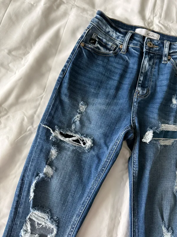 Medium Wash High Rise Distressed Ankle Jeggings - Image 4