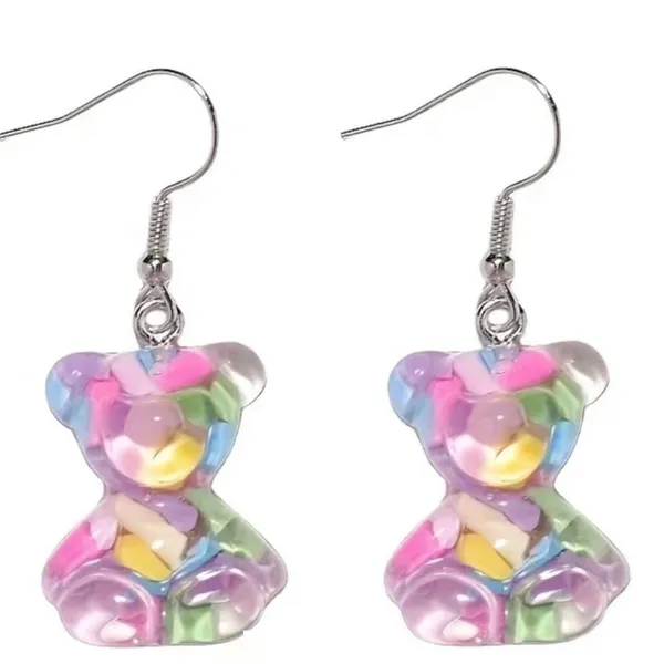 1pair Cute 3D Colorful Acrylic‎ Bear Drop Earrings *Faux Fashion Jewelry - Image 3