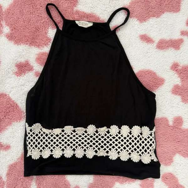 POETRY Y2K Coquette Black Crochet Lace Tank ✧ Balletcore Fairycore Daisy Mesh Cami Top XS/S - Image 3