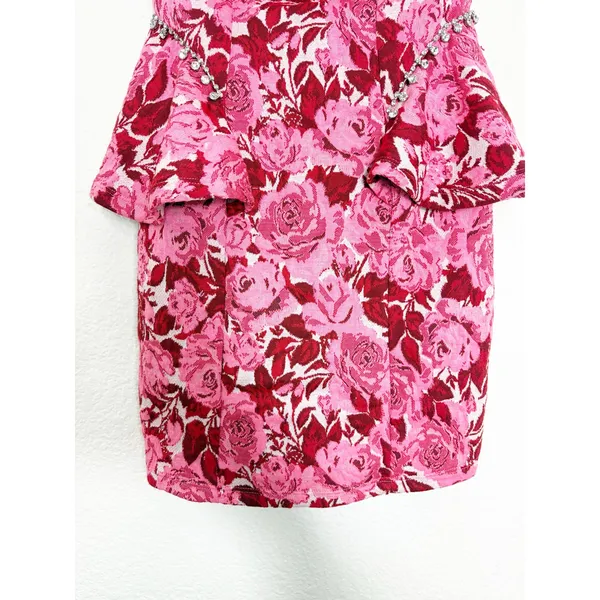 NWT ZARA Rose Floral Jacquard Peplum Mini Dress Size Medium Rhinestone Strapless - Image 11