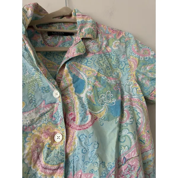 Lauren Ralph Lauren Paisley Pastel Cotton Boxer Pajama Set Size Medium Preppy - Image 7