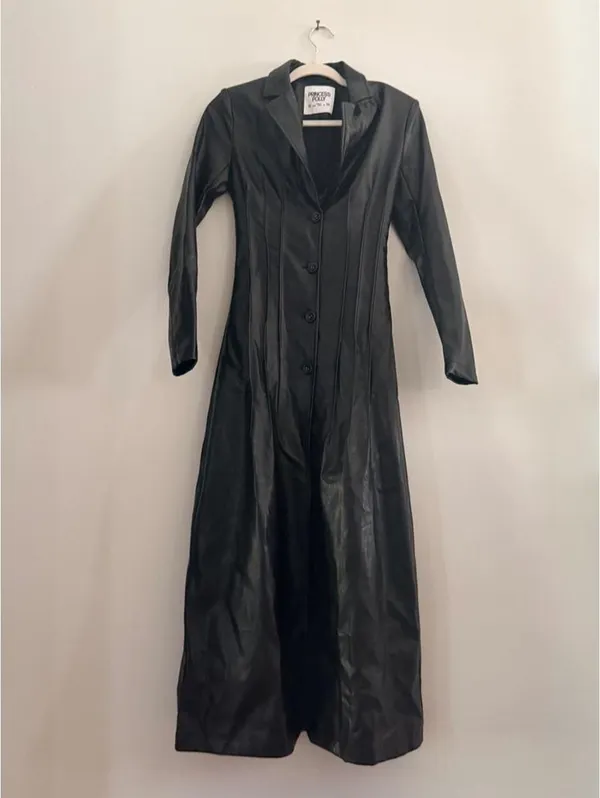 Princess Polly Speak Easy Long Line Faux Leather Coat Black - Image 2